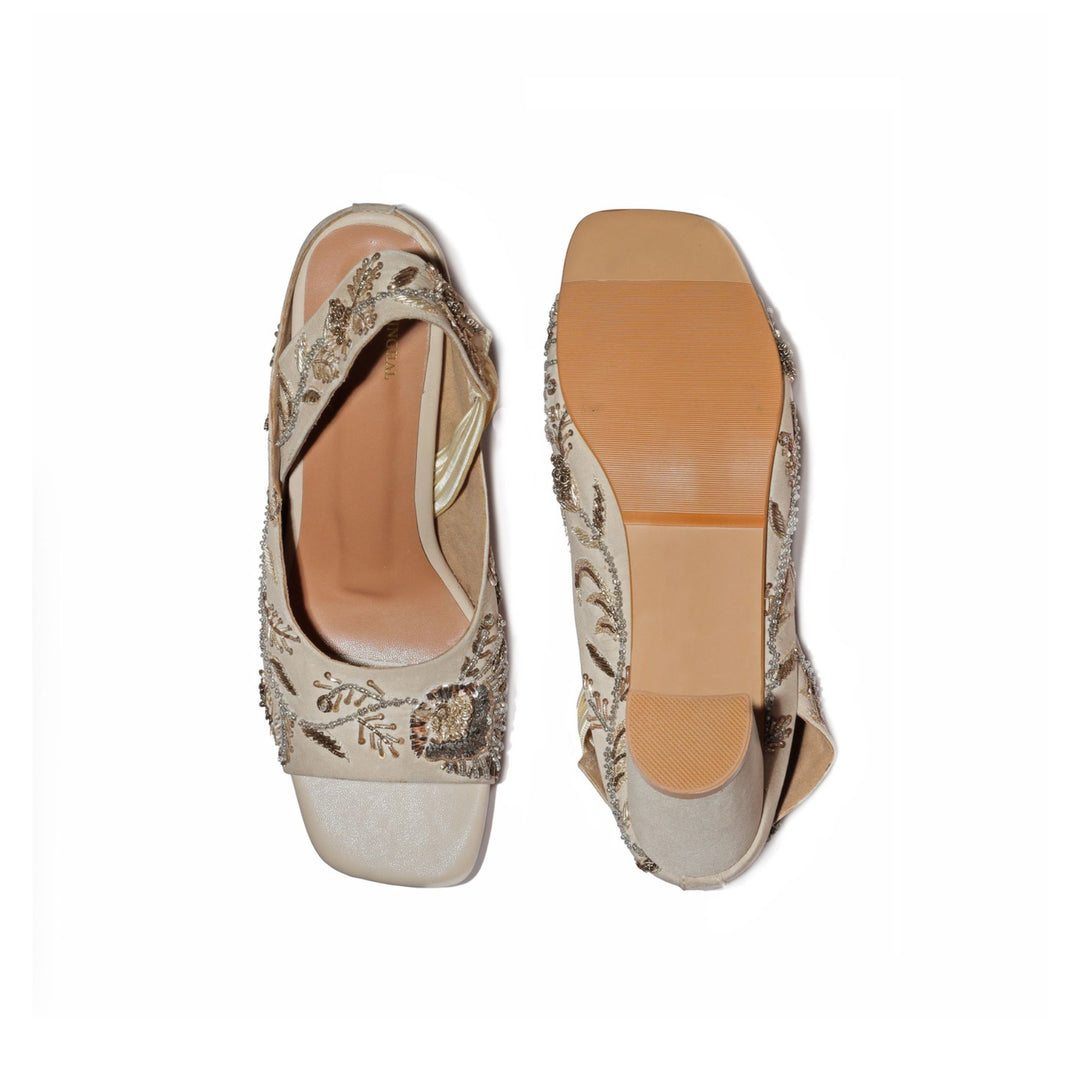 Payal Singhal x PAIO Wanderlust Zardozi Embroidered Beige Block Heels