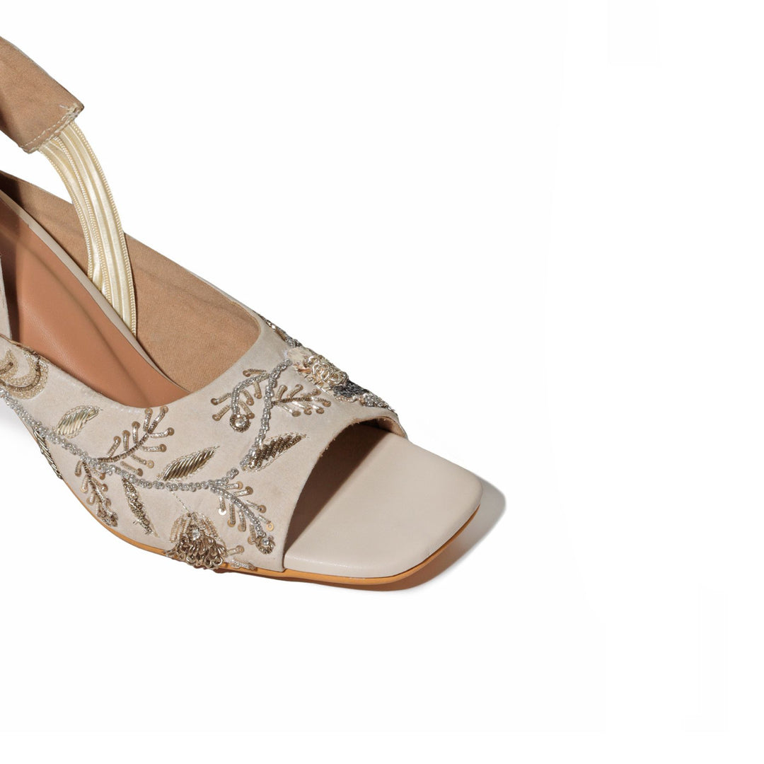 Payal Singhal x PAIO Wanderlust Zardozi Embroidered Beige Block Heels