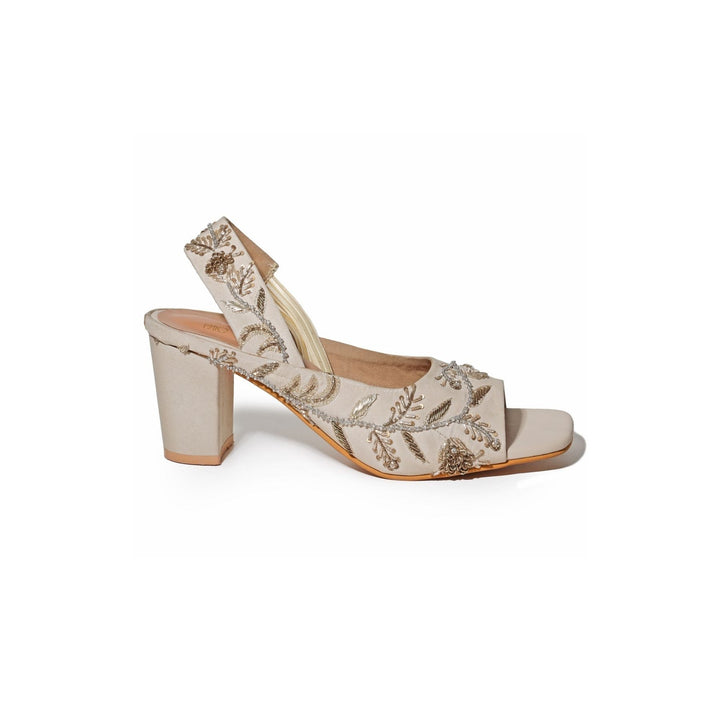 Payal Singhal x PAIO Wanderlust Zardozi Embroidered Beige Block Heels